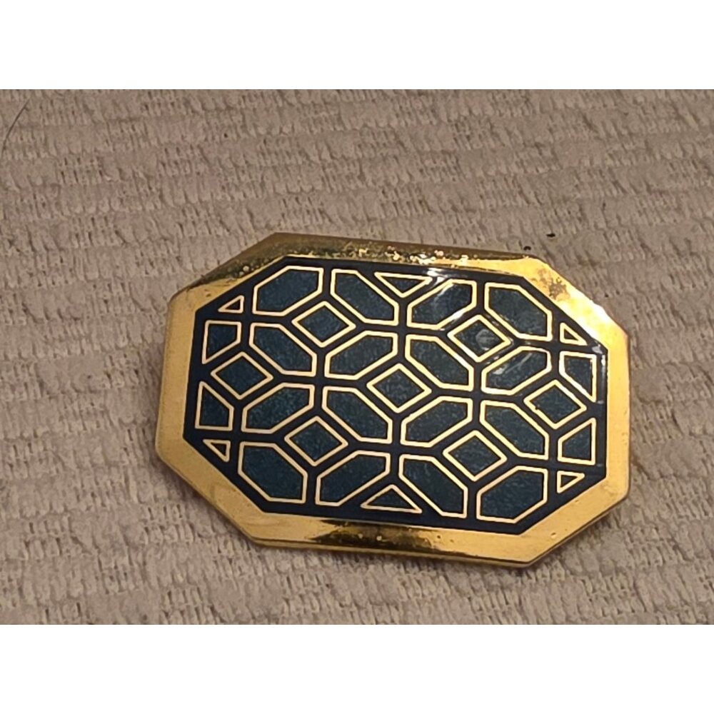 Vintage Isle Of Skye Gold & Blue Enamel Cloisonne Geometric Brooch Pin